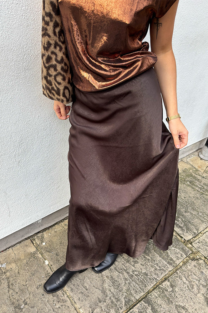 Fransa Shina Chocolate Torte Midi Skirt - The Mercantile London