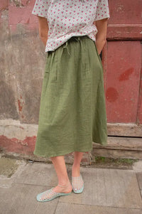 ICHI Foxa Deep Green Midi Skirt - The Mercantile London