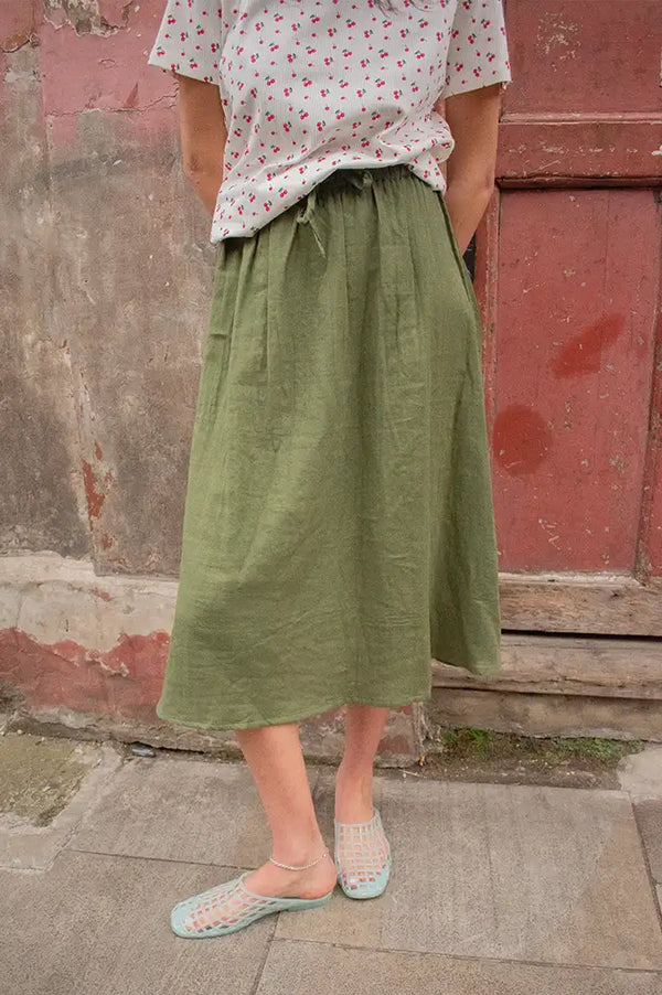 ICHI Foxa Deep Green Midi Skirt - The Mercantile London