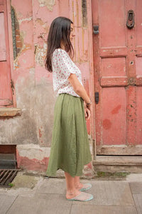 ICHI Foxa Deep Green Midi Skirt - The Mercantile London