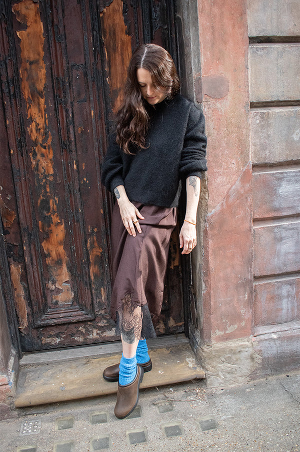 Object Dalme Seal Brown and Black Lace Skirt - The Mercantile London