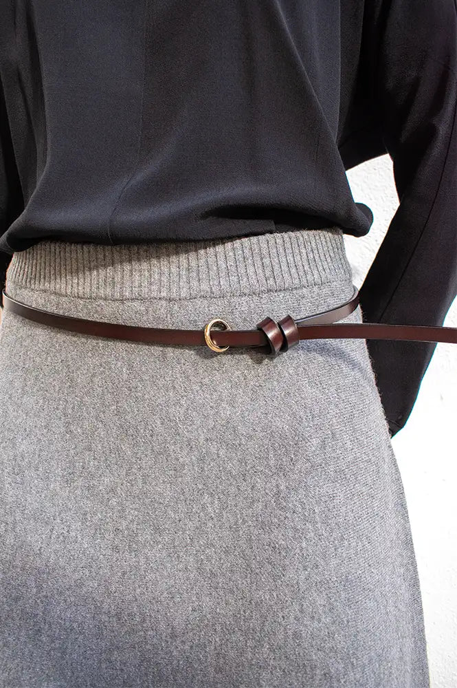 Fransa Janie Brown Leather Skinny Belt