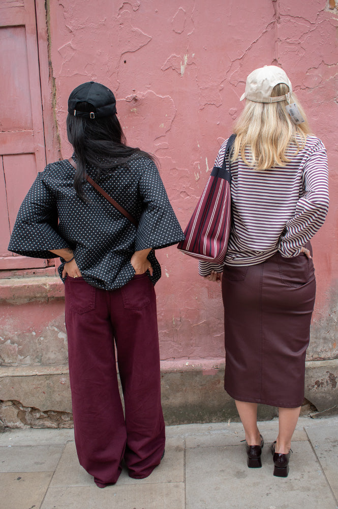 Object Naya Mauve Wine Coated Midi Skirt - The Mercantile London