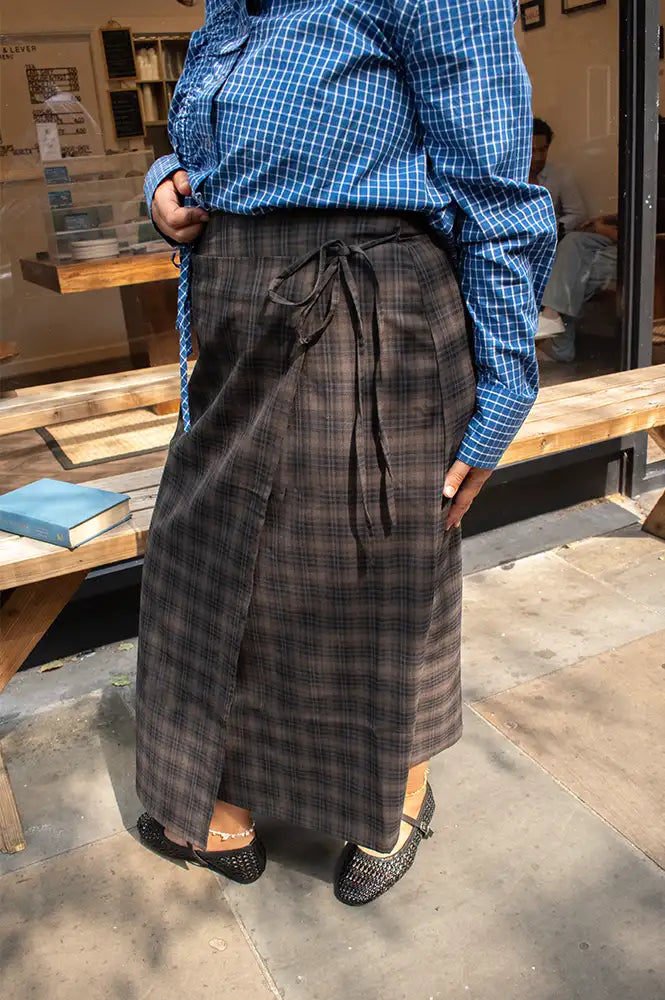 Object Soley Reese Carafe Check Midi Wrap Skirt