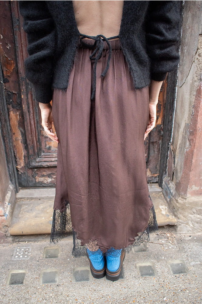 Object Dalme Seal Brown and Black Lace Skirt - The Mercantile London