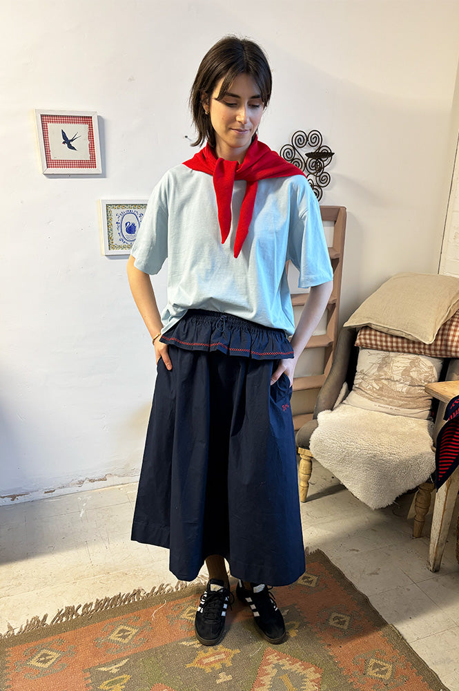 Damson Madder Sigrid Navy Midi Skirt - The Mercantile London