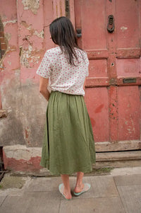 ICHI Foxa Deep Green Midi Skirt - The Mercantile London
