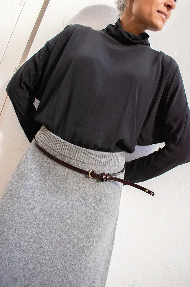 Fransa Janie Brown Leather Skinny Belt