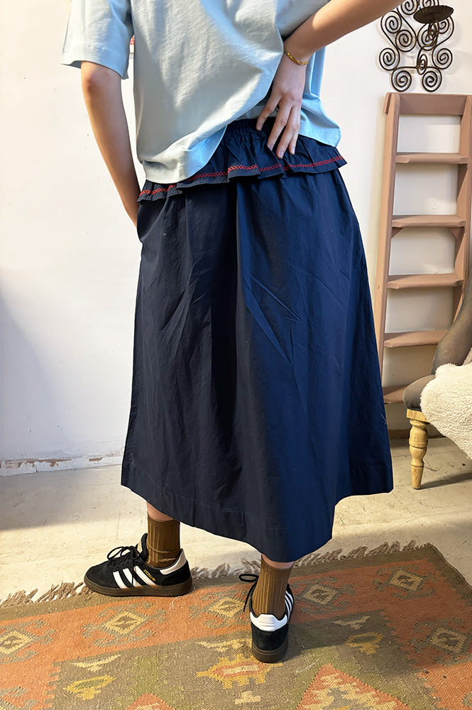 Damson Madder Sigrid Navy Midi Skirt - The Mercantile London