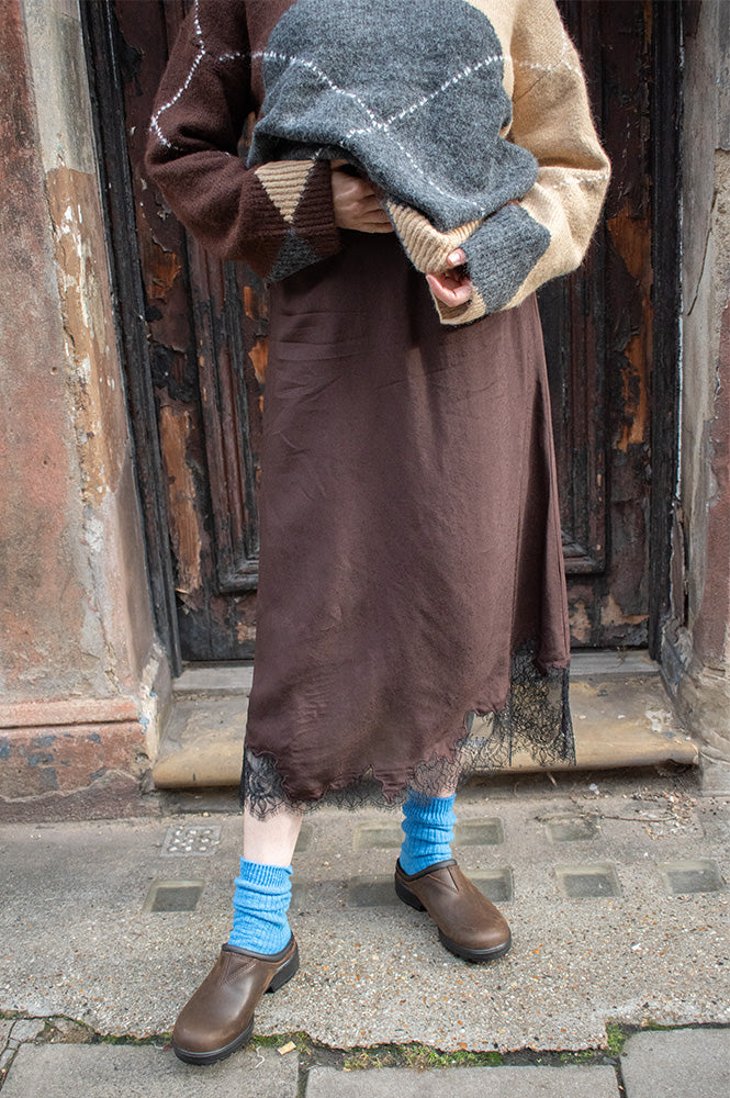 Object Dalme Seal Brown and Black Lace Skirt - The Mercantile London