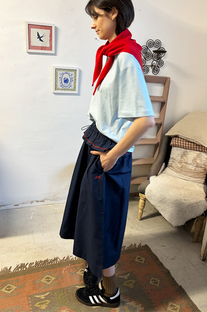 Damson Madder Sigrid Navy Midi Skirt - The Mercantile London