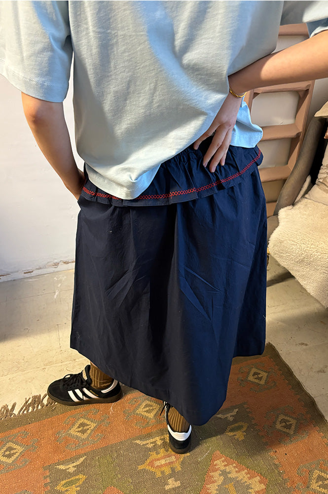 Damson Madder Sigrid Navy Midi Skirt - The Mercantile London