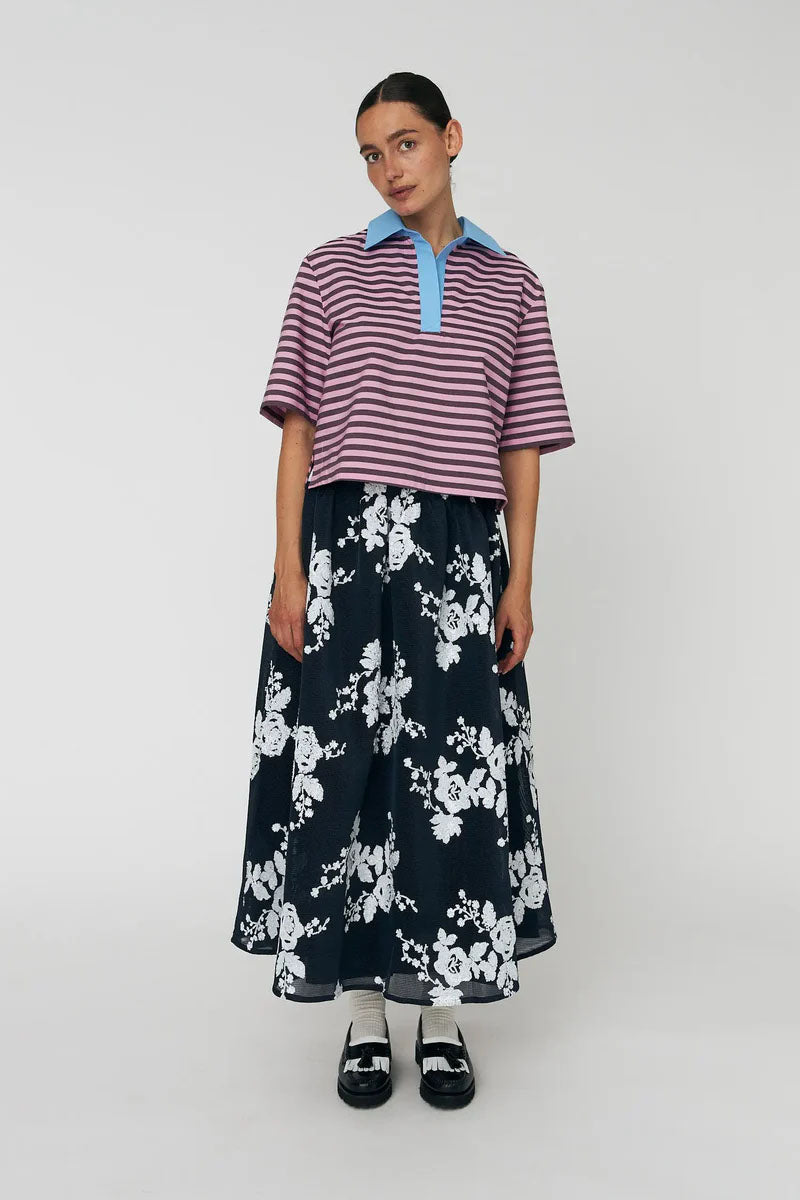 Stella Nova Sequined Mesh White & Blue Midi Skirt - The Mercantile London