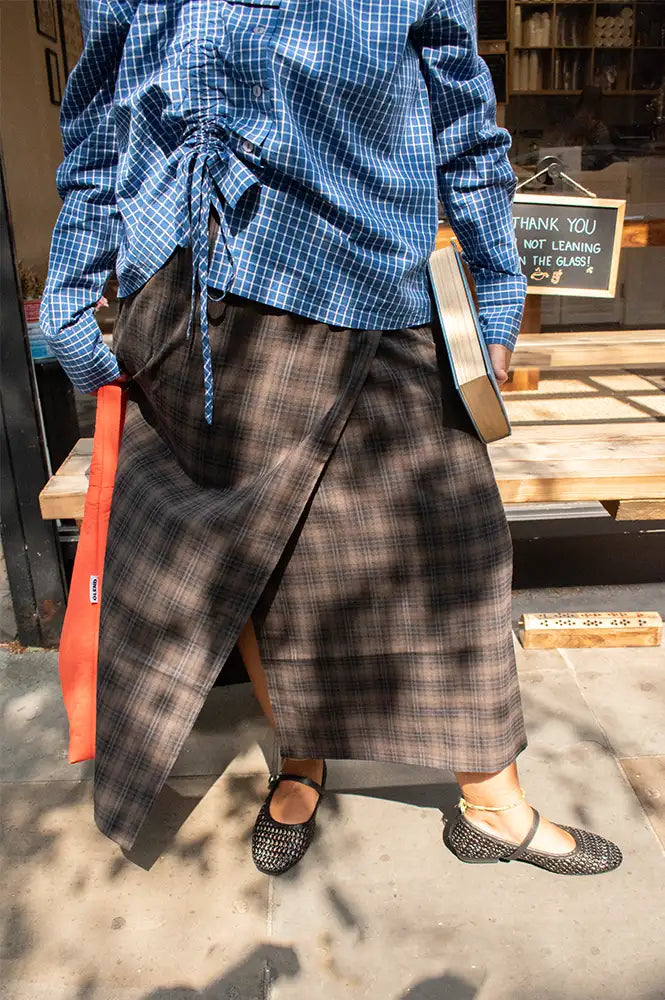 Object Soley Reese Carafe Check Midi Wrap Skirt