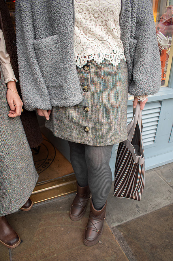 Numph Avey Caviar Herringbone Mini Skirt - The Mercantile London