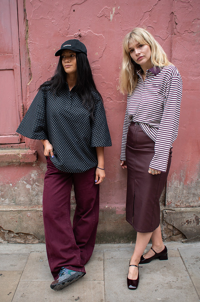 Object Naya Mauve Wine Coated Midi Skirt - The Mercantile London