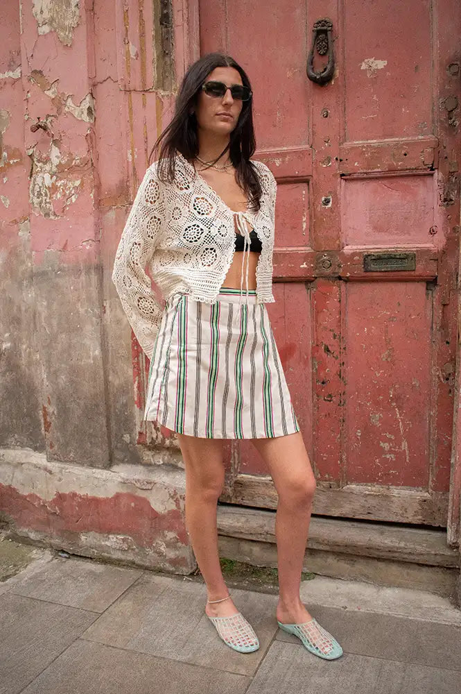 CUBIC Crochet Cropped Beige Cardigan - The Mercantile London