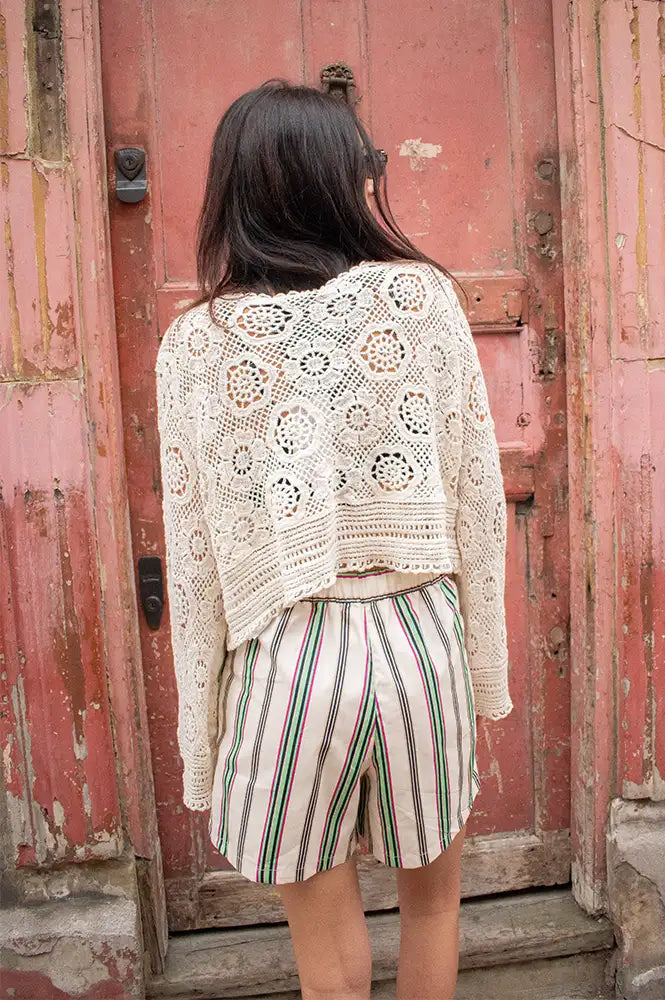 CUBIC Crochet Cropped Beige Cardigan - The Mercantile London