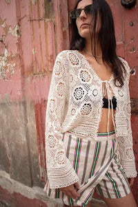 CUBIC Crochet Cropped Beige Cardigan - The Mercantile London