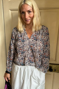 M.A.B.E Cass Indigo Rust Frill Blouse
