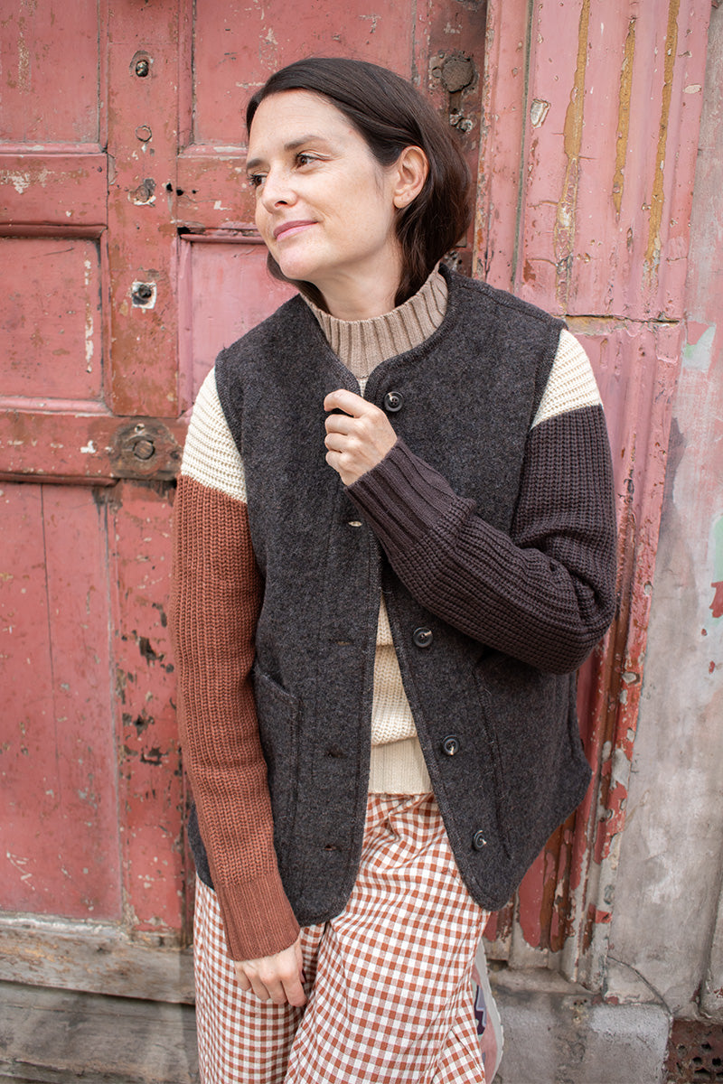 Soeur Chicago Mottle Brown Sleeveless Jacket - The Mercantile London