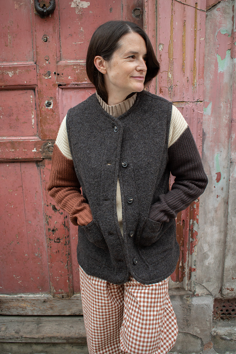 Soeur Chicago Mottle Brown Sleeveless Jacket - The Mercantile London