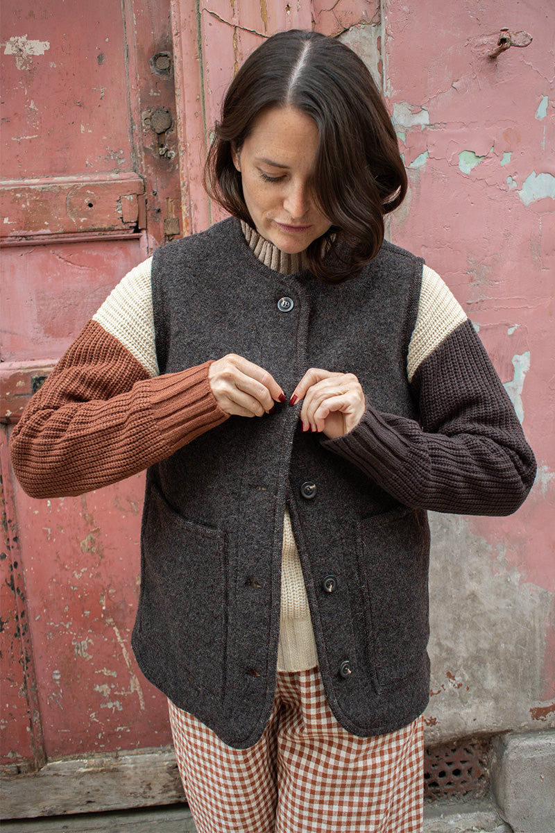 Soeur Chicago Mottle Brown Sleeveless Jacket - The Mercantile London