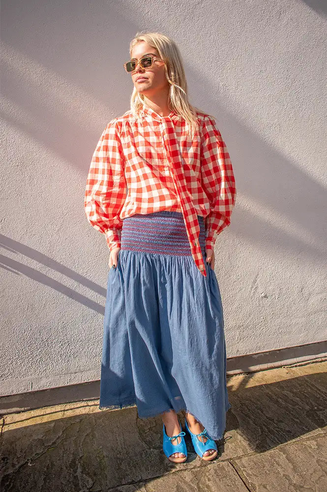 Hod Aurore Indigo Smocked Skirt - The Mercantile London