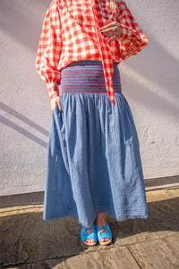 Hod Aurore Indigo Smocked Skirt - The Mercantile London