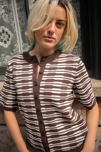 Object Esila Brown And Birch Short Sleeve Cardigan