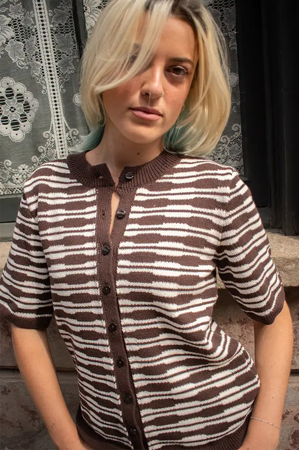 Object Esila Brown And Birch Short Sleeve Cardigan