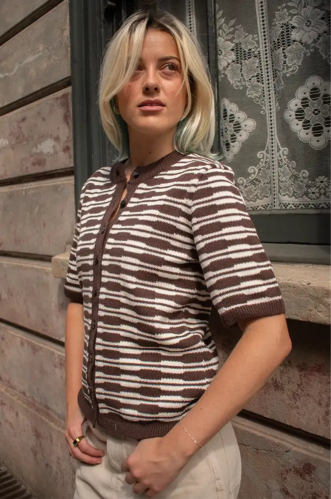 Object Esila Brown And Birch Short Sleeve Cardigan