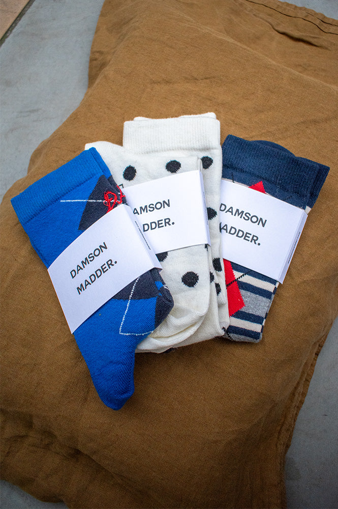 Damson Madder Cream & Black Knee High Polka Dot Socks - The Mercantile London