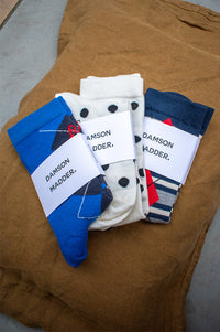 Damson Madder Cream & Black Knee High Polka Dot Socks - The Mercantile London