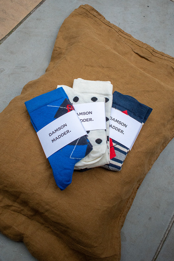 Damson Madder Navy & Grey Argyle Socks - The Mercantile London