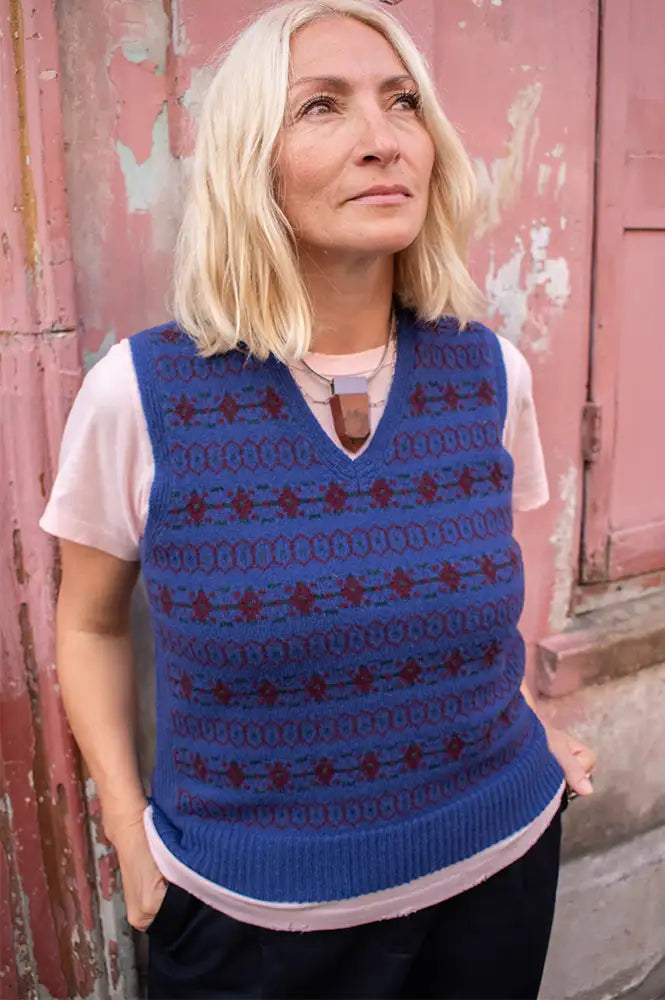 Soeur Ileana Blue And Purple Jacquard Vest