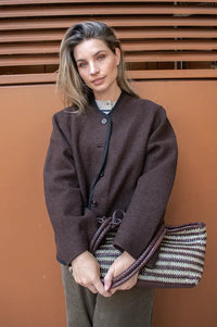 Anne Mi Thyme Brown Short Wool Coat