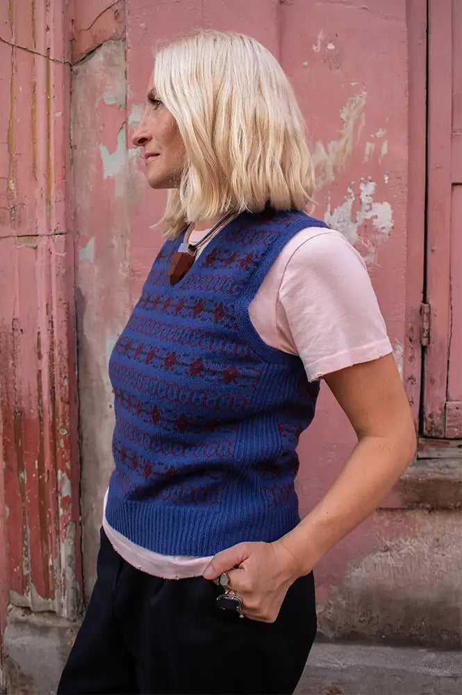 Soeur Ileana Blue And Purple Jacquard Vest