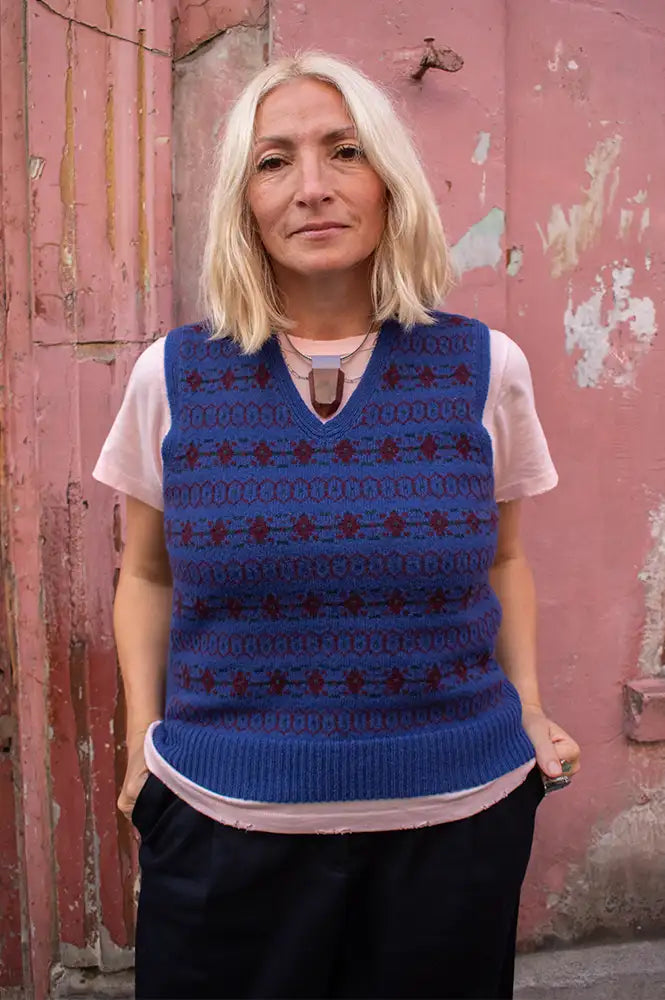 Soeur Ileana Blue And Purple Jacquard Vest