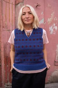 Soeur Ileana Blue And Purple Jacquard Vest