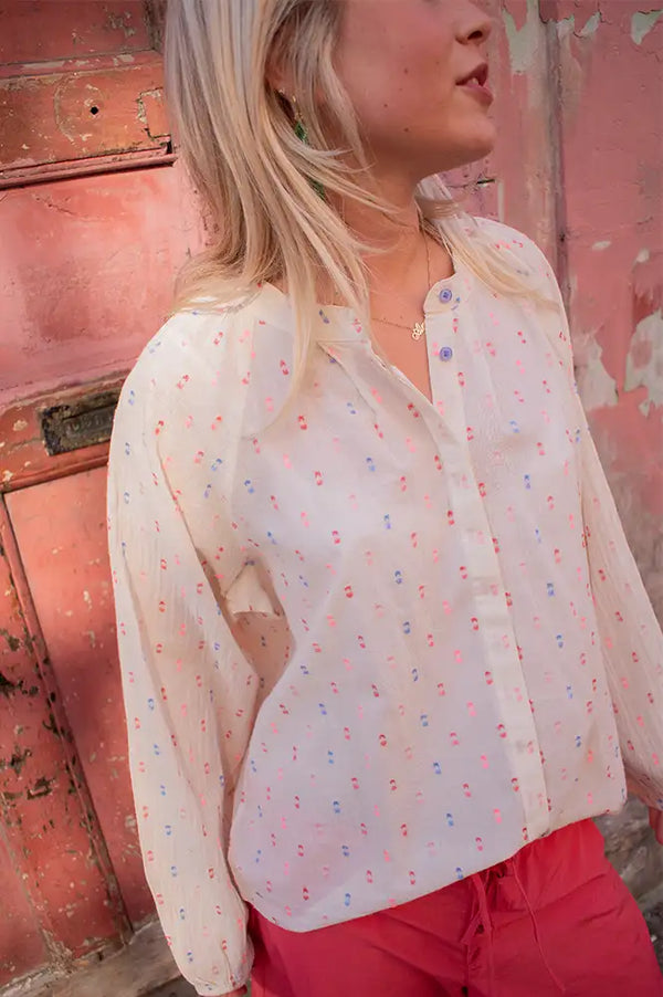 Lolly's Laundry Hailey Cream Dotted Shirt - The Mercantile London