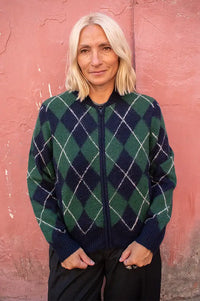 Yerse Green And Navy Argyle Cardigan