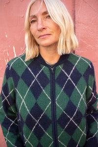 Yerse Green And Navy Argyle Cardigan