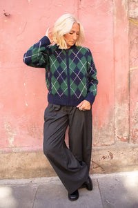 Yerse Green And Navy Argyle Cardigan