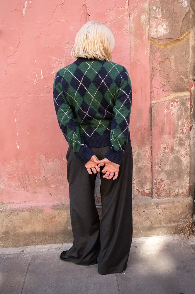 Yerse Green And Navy Argyle Cardigan