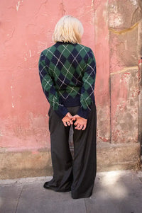 Yerse Green And Navy Argyle Cardigan