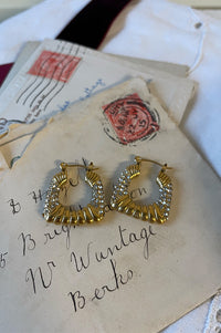 White Twisted Square Gold & Crystal Earring - The Mercantile London