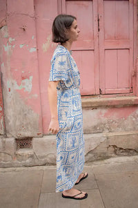 Object Vima Azure Blue Printed Midi Dress - The Mercantile London