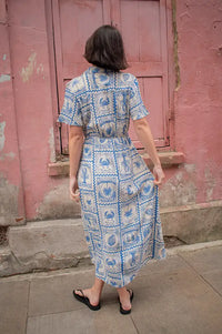 Object Vima Azure Blue Printed Midi Dress - The Mercantile London