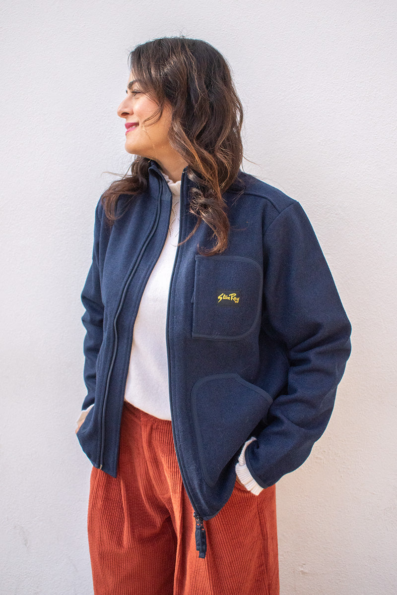 Stan Ray Heather Navy Wool Fleece Jacket - The Mercantile London